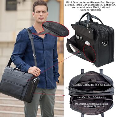Сумка для ноутбука TIDING чоловіча шкіряна бізнес-сумка 17 дюймів, чорна сумка через плече, велика шкіряна сумка-тоут для роботи та навчання
