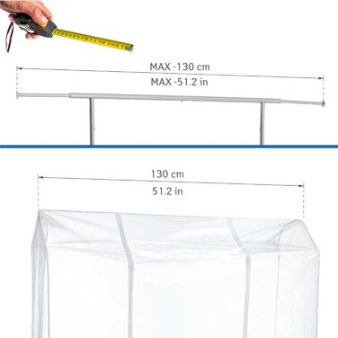 Tatkraft BIG Garment Rack Cover, Clothes Rack Cover, Plastic, Transparent, 2 Zippers, Extra Wide, cm (L130)