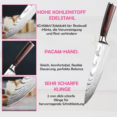 JUANSHI® 4-Piece Knife Set – Professional Kitchen Knife Set made of high-quality stainless steel, sharp blades, including Santoku, Chef's Knife, Bread Knife, and Utility Knife, perfect kitchen accessory