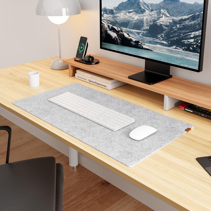 Килимок для столу YSAGi з фетру 90x40 см, антиковзкий, для миші та клавіатури, офіс/домашній офіс, світло-сірий