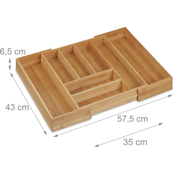 Relaxdays Cutlery Box Bamboo, Extendable, Cutlery Insert for Drawers, Drawer Insert HBT 6.5x57.5x43 cm, natural
