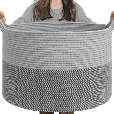 TIMEYARD XXL Large Laundry Basket, Storage Basket, Kids' Room Storage Basket, Kids' Laundry Basket, Basket for Blankets, Baby Toys, Woven Basket, 55x35cm, Grey