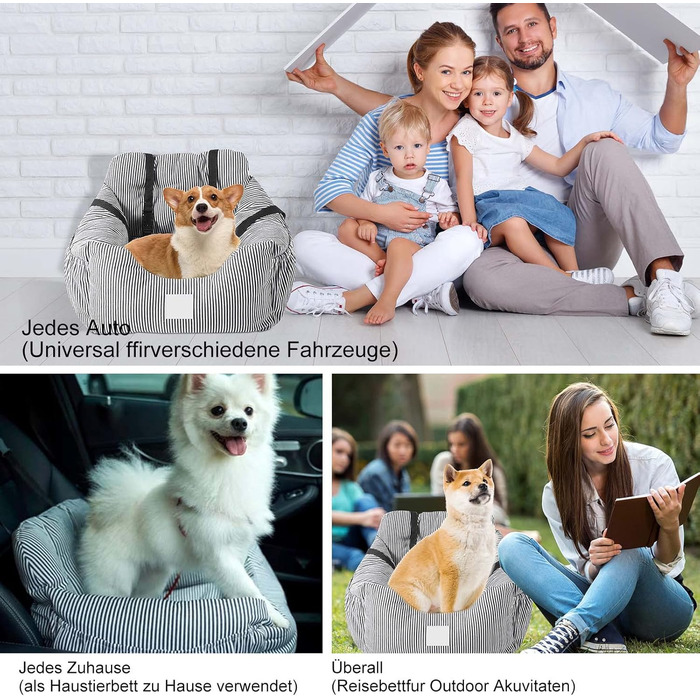 CALIYO Dog Car Seat, Seat Belt - Washable Dog Car Seat in Black/White for Small, Medium & Large Dogs, Dog Seat Car Backseat, Dog Bed Car, Dog Basket Car, Dog Car Seat. Black/White