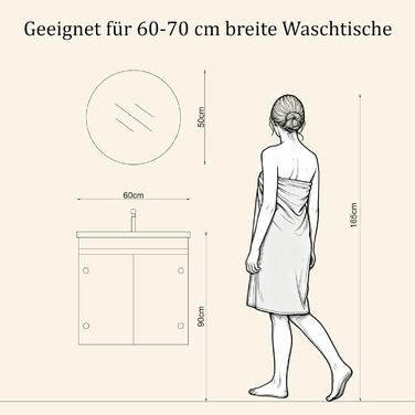 Дзеркало для ванної кімнати з підсвічуванням LED, антизапар, сенсорне управління, регулювання яскравості, 3 кольори світла, функція пам'яті, захист від вибуху, кругле дзеркало 50 см