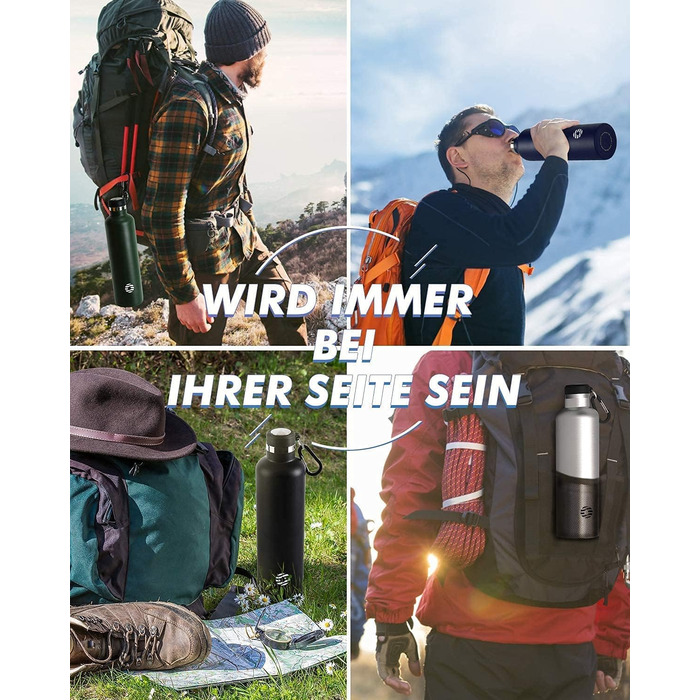 Фляга спортивна Feijian 1л з карабіном, нержавіюча сталь, термофляга, без BPA, для напоїв, кемпінг, спорт, школа, армійський зелений