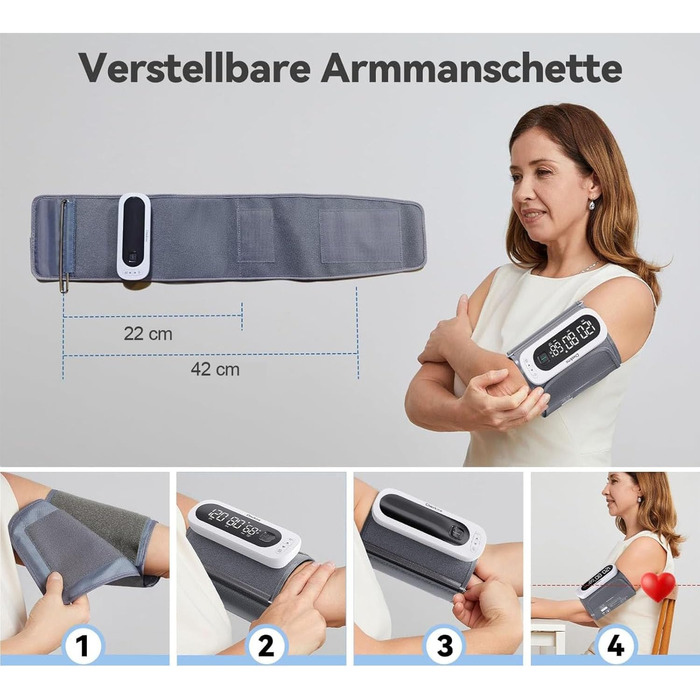 Тонометр на плечі CheckMe BP2A Nexus з великим дисплеєм, середнє значення за 3 вимірювання, бездротова манжета (22-42 см), додаток для iOS/Android, легке читання та професійна точність