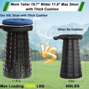 Складаний стілець Upgrade XXL з подушкою, чорний. Міцний, для дорослих, вантажопідйомність 1000 фунтів, для кемпінгу, подорожей та активного відпочинку