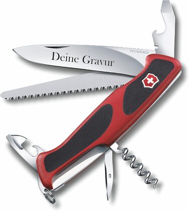 Швейцарський ніж Victorinox RangerGrip 55 з гравіюванням на лезі. Персоналізований ніж з 12 функціями. Подарунок для чоловіків та жінок.