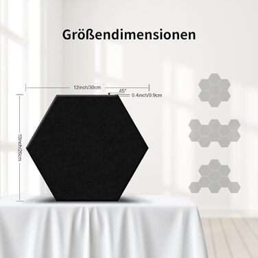 Акустичні гексагональні панелі самоклейні для звукоізоляції стін та дверей, 1.4м², 36 шт, чорні (230кг/м³, NRC 0.95, 100% поліестер)