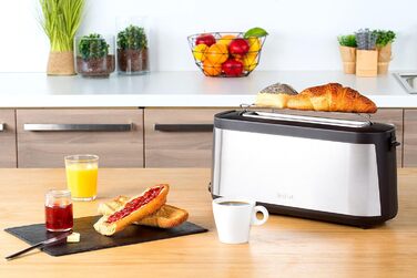 Tefal Element Long Slot Toaster TL4308 | 7 Browning Levels | 1000 Watts | Integrated Bagel Attachment | Elegant Design | Black/Stainless Steel Single
