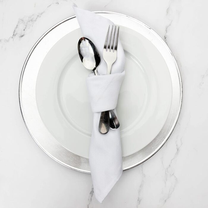 Perlli Kitchen Cloth Napkins, 12 Pieces, 45.7x45.7 cm, Cotton Blend Fabric, Soft Fabric with Hemmed Edges, White Dinner Napkins, Washable, Reusable, Table Decoration, White