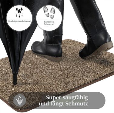 Привратний килимок Pauwer протиковзний та зносостійкий, мийний килим для вхідних дверей, тераси та саду (60 x 90 см, Коричневий)