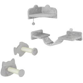 PawHut Cat Climbing Wall Set, 4-Piece Cat Furniture with Steps, Ladder, Jumping Towers, Scratching Posts, Play Ball, Sisal, for Cats up to 5 kg, Light Gray | Aosom