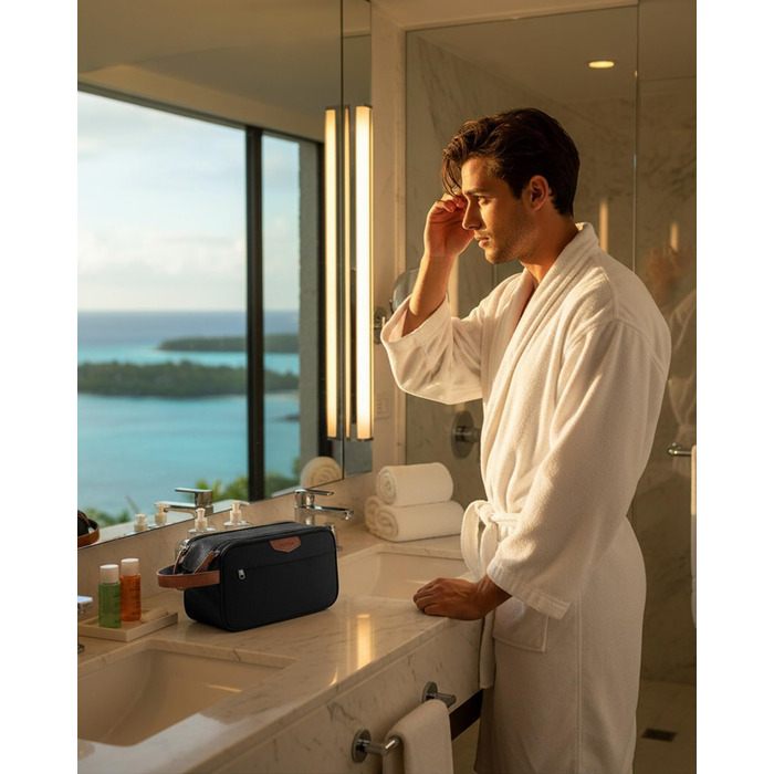 Чоловіча дорожня косметичка ECOHUB, водонепроникна, з великим відділенням та відділенням для мокрого одягу, з переробленого PET, з двома блискавками, чорна