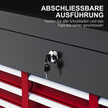 HOMCOM Tool Case Tool Box with 6 Drawers, Lock, Tool Box Handle, Tool Chest, Steel, Red+Black, 60x26x34cm | Aosom