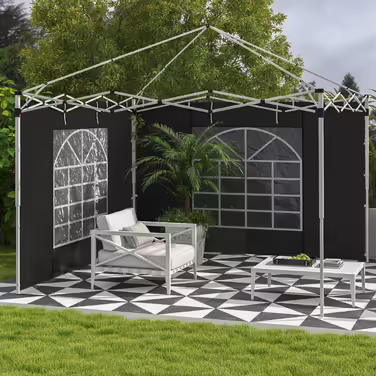 Outsunny 2-Piece Side Panels for Gazebo 3x3/3x6 m, Side Wall with Window and Velcro Closure, Waterproof Side Walls Made of Oxford Fabric, as Wind and Privacy Screen for Party Tent, Black | Aosom