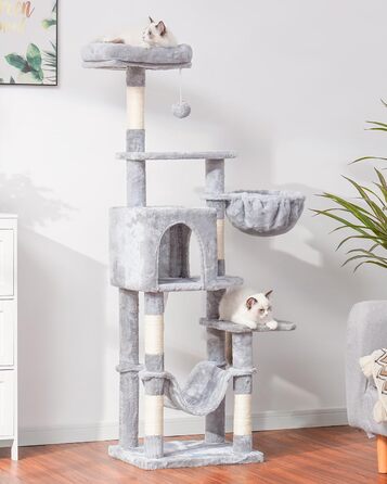 Котячий комплекс Hey-brother Kratzbaum 154 см з сизалевим мотузком, гамаком, будиночком та платформою, сірий EMPJ050W