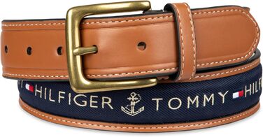 Чоловічий шкіряний ремінь Tommy Hilfiger з тканинною вставкою, темно-синій, розмір 34