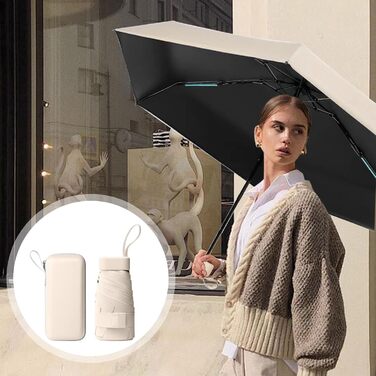 Компактний дощовий парасолька, захист від УФ-променів, вітростійкий, з капсульною ручкою, портативний, для чоловіків та жінок, бежевий