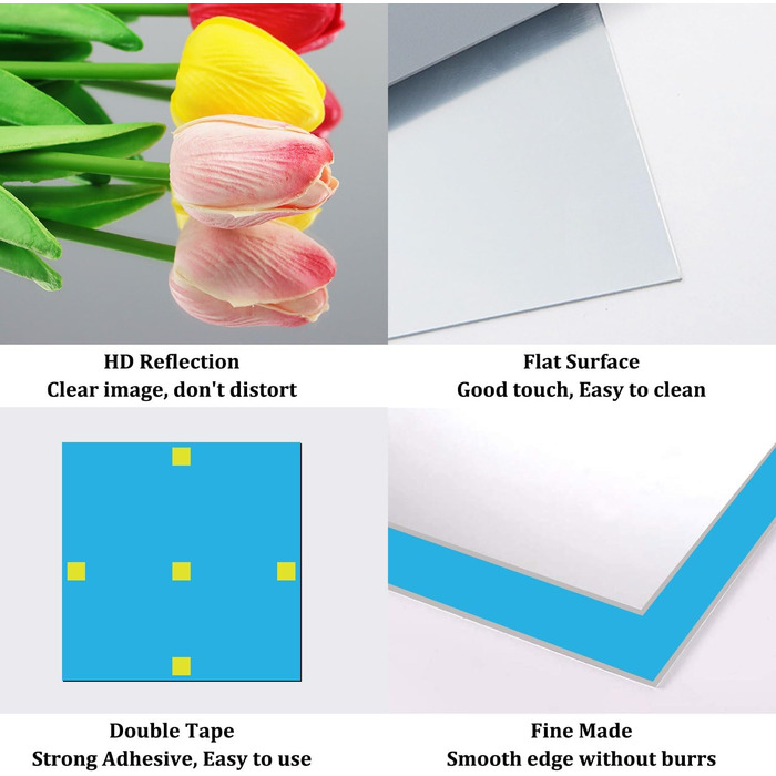 10 самоклеючих дзеркальних наліпок, 20x20 см, 2 мм акрилової плівки для ванної, вітальні, спальні, шафи