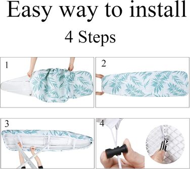 Чохол для прасувальної дошки, 140 x 50 см, великий, з бавовни, товста підкладка, простий у використанні, стійкий до подряпин, зелені листки, розмір L