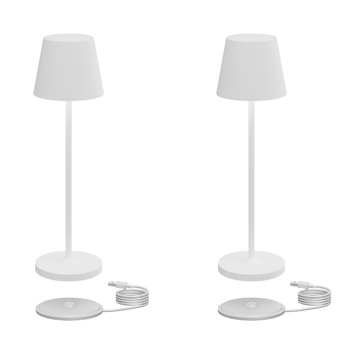 Акумуляторний LED настільний світильник Klighten 2 шт, димується, для дому та вулиці, USB зарядка, тепле світло 3000K, IP54, алюміній (білий)