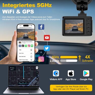 Автомобільний відеореєстратор 4K з GPS та 5GHz WiFi, передня та задня камери, 2.0