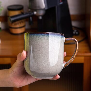 Набір керамічних кавових чашок LERATIO, 340 мл, 6 шт. - великі порцелянові чашки з зручною ручкою для лате, капучино, молока, какао. Можна мити в посудомийній машині та використовувати в мікрохвильовці. Ідеально підійде для чоловіків, жінок, батьків. Колі