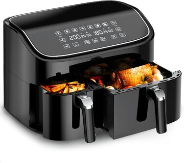 Фритюрниця без олії 9л з 2 камерами, Airfryer 6-в-1 з сенсорним екраном, 3L та 6L, антипригарне покриття, для здорового приготування