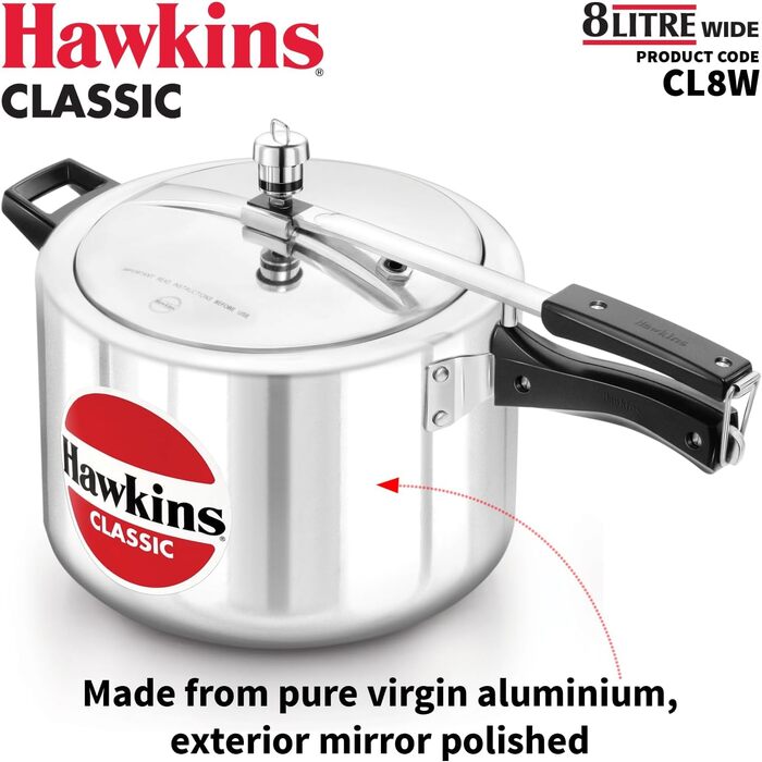 Скороварка Hawkins Classic CL8W, алюміній, 8 л, середня, срібляста