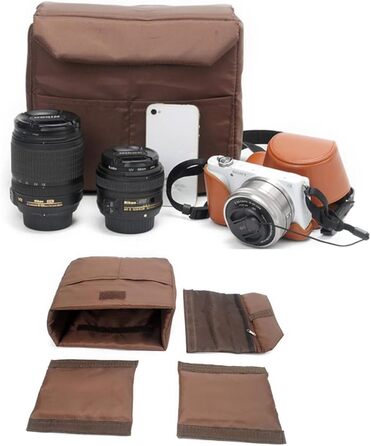 Сумка Neuleben для камери на плечі, вінтажний стиль, зелений/коричневий канвас