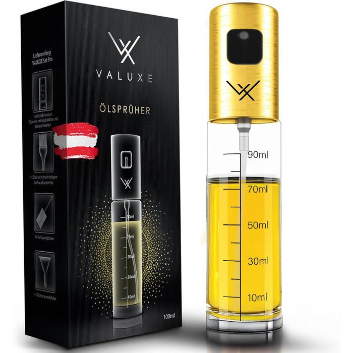 Розпилювач для олії VALUXE® Original – Преміум нержавіюча сталь та скло, для кухні, точний дозатор для олії для смаження та заправки салатів (золотистий)
