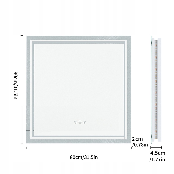 LED-дзеркало у ванну кімнату 80x80 см з сенсорним вимикачем