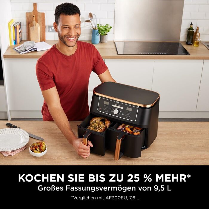 Ninja Foodi MAX Dual Zone Air Fryer - 9.5L, 6-in-1, Copper/Black - AF400EUCP