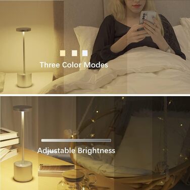 LED-лампа Hapfish на акумуляторі, 8000mAh, бездротова, з пультом, алюміній, 3 режими, регулювання яскравості, для столу, нічника, балкону (срібна)