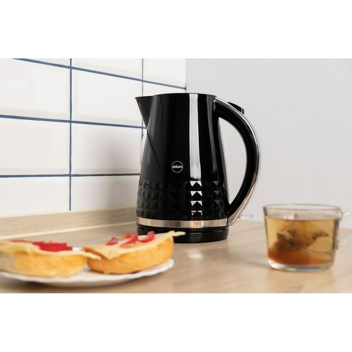 Eldom VENO Retro Kettle - 1.5L, 3000W, Rapid Boil, Vintage Design with Grid Pattern, Removable Scale Filter - White Delux (Black)