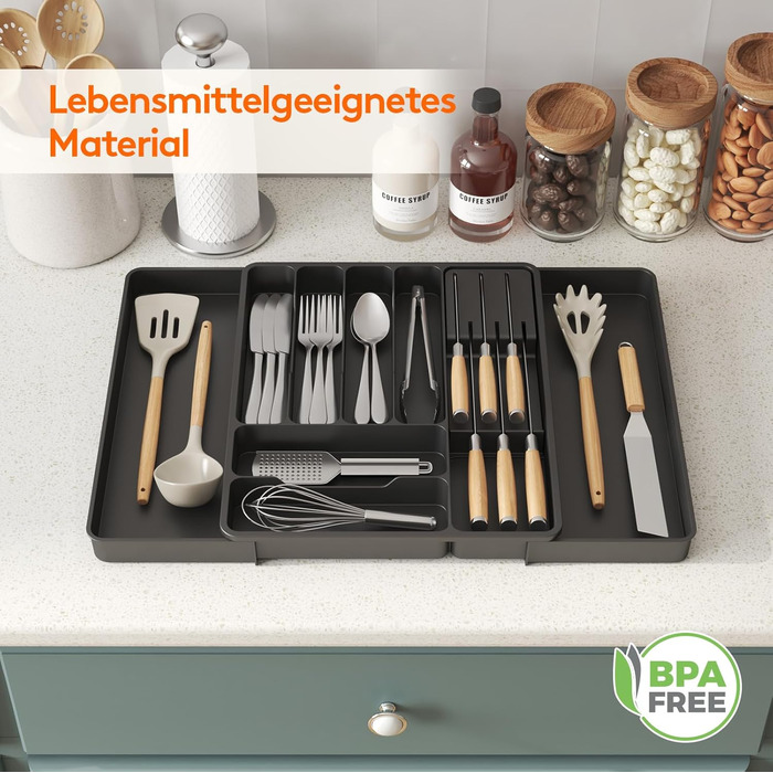 Органайзер для столових приборів Lifewit в шухляду, розсувний, з відділенням для ножів (40 см), чорний