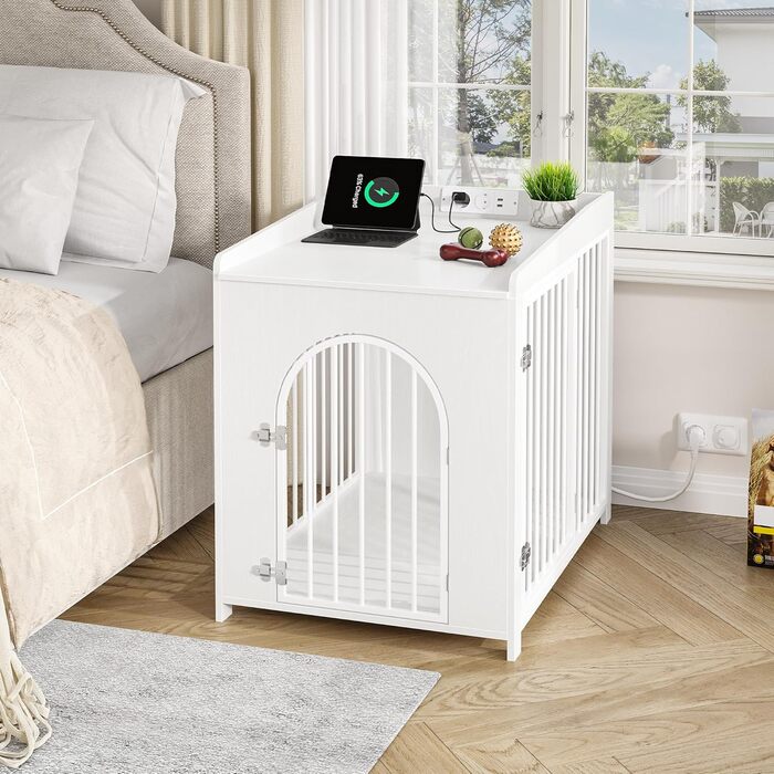 Сучасна собача будка Hzuaneri з USB та розеткою, 90x63x79 см, біла