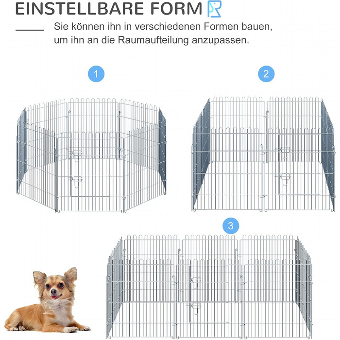 Летворегулятор для собак PawHut - вольєр з 8 панелей, 80 см, для собак, котів, цуценят, срібний (63 x 76 см)