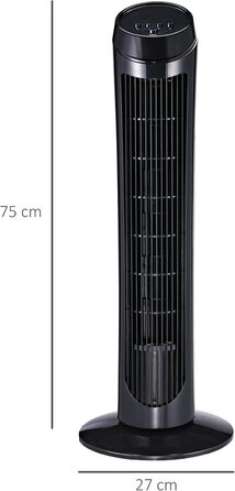 Турбовентилятор HOMCOM 45W з осциляцією, 3 швидкості, ABS, чорний, Ø27 x 75 см