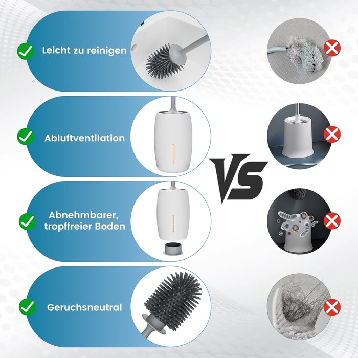 Силіконова щітка для унітазу Maxuni Stück з тримачем, без свердління, для кріплення на стіну/підлогу, комплект для унітазу (2 шт.)