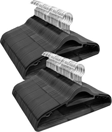 100 шт. Плечі для одягу з неслизьким покриттям, 360° обертання, товщина 0,5 см, довжина 42 см, чорний + срібло, APY03G