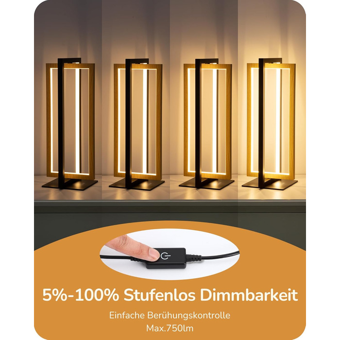 LED настільна лампа EDISHINE з дерева, торкання, димування, пам'ять, 3 кольори, 350 люмен, для вітальні, офісу, подарунок, сучасний стиль