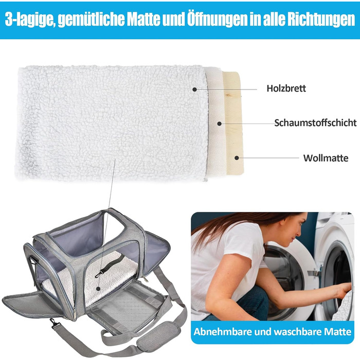 Транспортна сумка для кота та собаки, переноска для собак, складана переноска для котів, портативна, до 5 кг, переноска для середніх собак та котів (M, сіра) 43 x 28 x 28 см