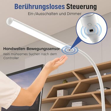 LED настільна лампа SIBI LIGHTING з жестами, 7W, 38 см, регульована яскравість, для роботи, навчання, ігор, білий