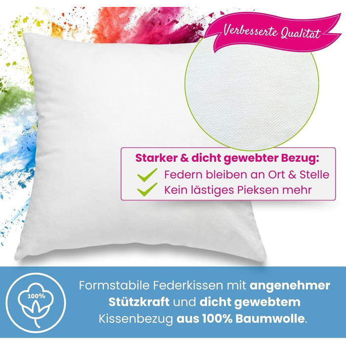 wometo 2er Set Feather Pillow 100% Feathers 80x80-1200g oekoTex Pillow Head Pillow Filling Pillow Cover Cotton white/Inner Pillow/Pillow Filling/Sleeping Pillow (2 pieces) 80 x 80 cm