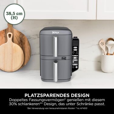 Фритюрниця повітряна Ninja Double Stack XL 9.5L з цифровим термометром, сіра SL451EU