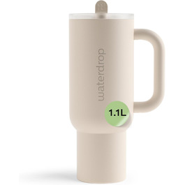 waterdrop® Insulated Stainless Steel Thermobecher with Straw - 1.1L Leak-Proof Travel Mug, Keeps Drinks Cold for 12 Hours, White