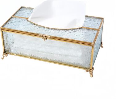SLHEQING Tissue Box Gold Cosmetic Tissue Box Rectangular Tissue Dispenser Tissue Box made of Glass and Metal Tissue Box for Dresser Bathroom Decor Living Room Bedroom Office