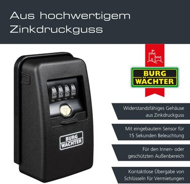 Кейс-сейф для ключів Burg-Wächter Key Safe 60 L SB з 4-значним кодом, магнітний, з підсвіткою, для зовнішнього та внутрішнього монтажу, чорний
